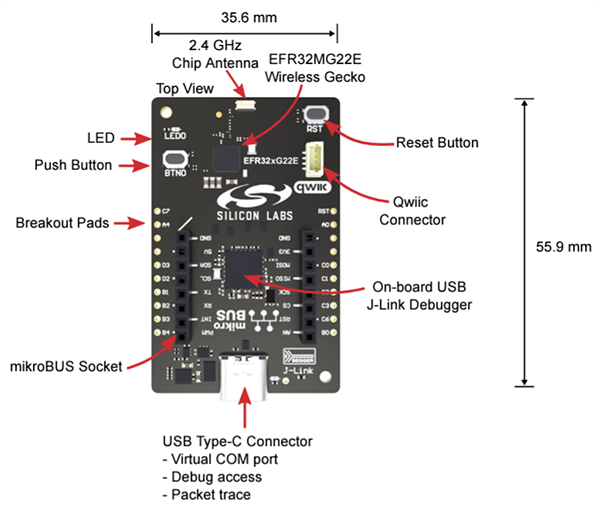 Mechanical Drawing - Silicon Labs EFR32xG22E Explorer Kit (xG22-EK2710A) Mechanical Drawing - Silicon Labs EFR32xG22E Explorer Kit (xG22-EK2710A)